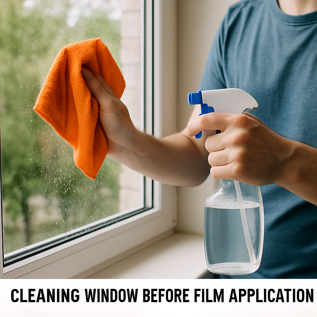 Cleaning window before film application