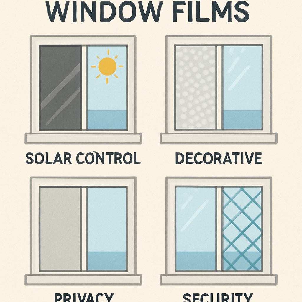 Different types of window films displayed