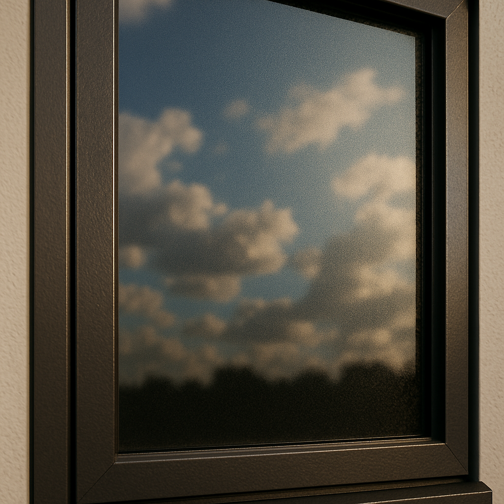 Close-up of window with mirror tint
