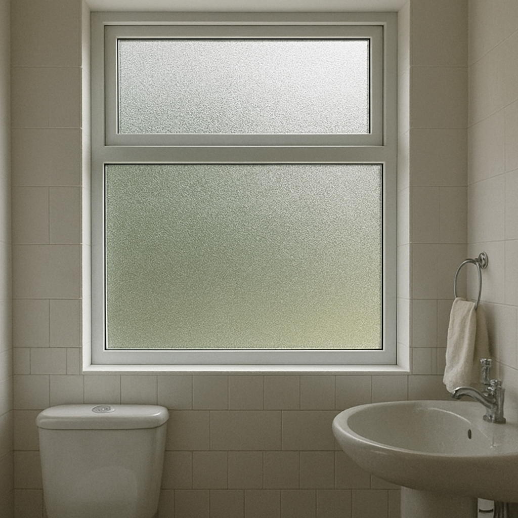 Privacy window film in a bathroom
