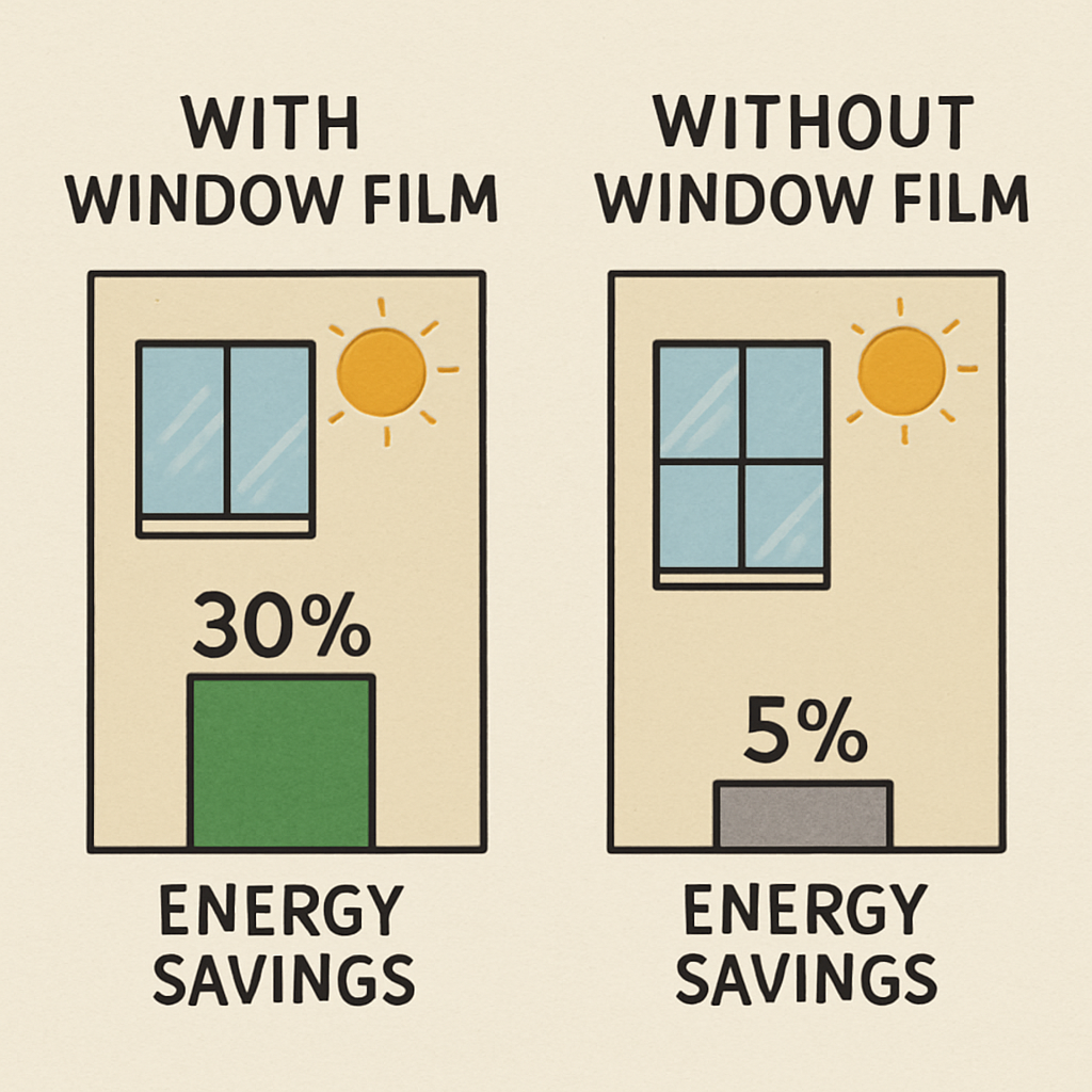 Comparison of energy savings with and without window film