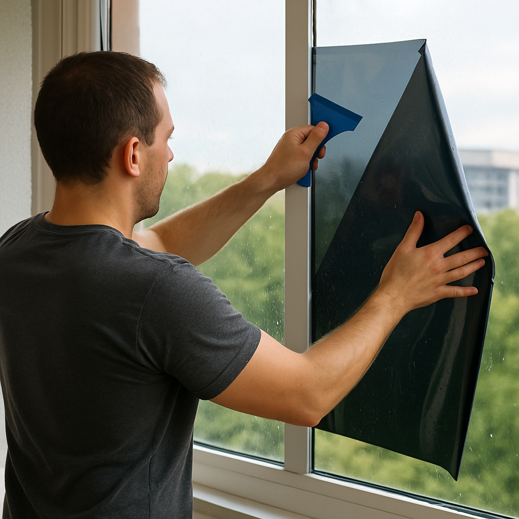 Solar window film application on a large glass window